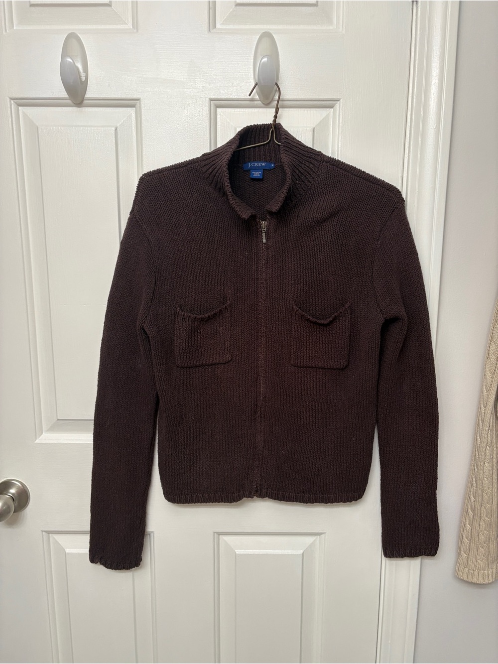 Vintage J. Crew Brown Zip-Up Knit Jacket with Front Pockets